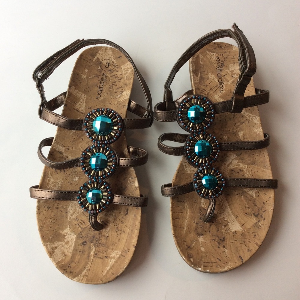 Xhilaration Girls Sandals Gem Jeweled w/ cork sole